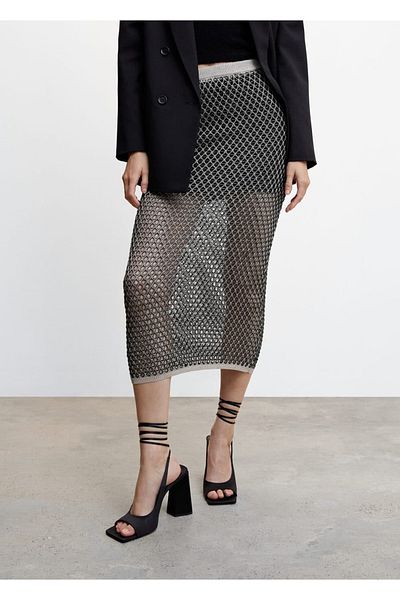 MANGO Woman Openwork Knitted Lurex Skirt