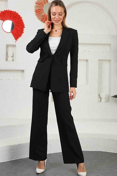 diaves original designs Black Women's Palazzo Blazer Suit Single Button Jacket Palazzo Pantalon