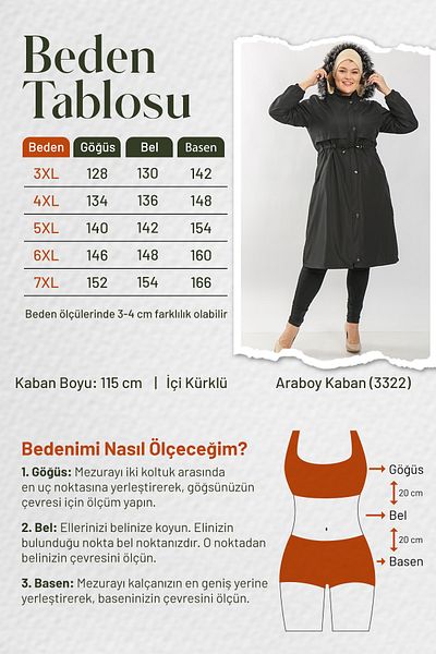Aşkı Endam Women's Large Size Interlayer Furry Winter Waterproof Coat - Tan