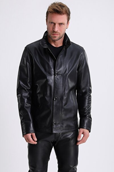 Leather Club سترة جلدية سوداء مفصلة