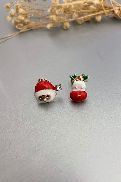 Jaida Moda Women's Rose Santa Claus And Reindeer New Year Concept Mini Earrings