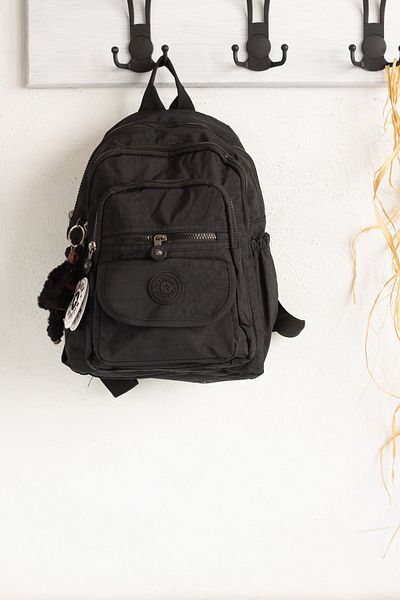 İMAKS Small Size Crinkle/Clinker Waterproof Fabric Multi-Compartment Daily Women's Backpack Black 8317