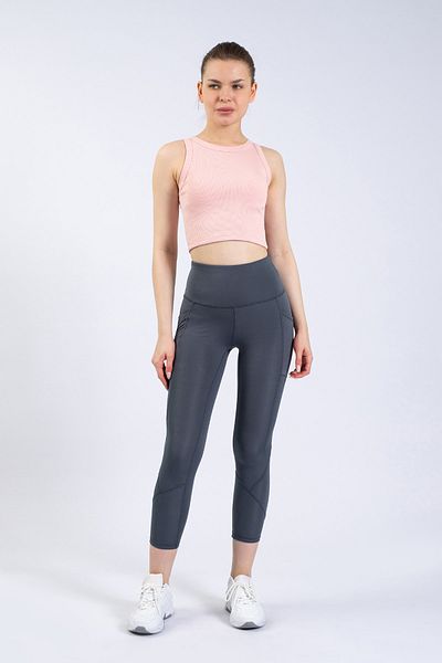 The Step Sports Partly Women's Gray Pocketed High Waist, Firming Yoga Tights 21"