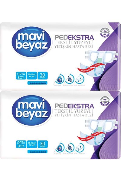 Mavi beyaz Pad Extra Textile Surface Adult Waistband Patient Diapers Medium Medium 60 Pieces