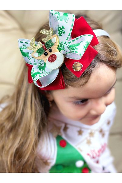 QUEEN AKSESUAR New Year's New Year's Luxury Glittery Reindeer Decorated Red Velvet Bow Deer Crown Women's Children's Crown