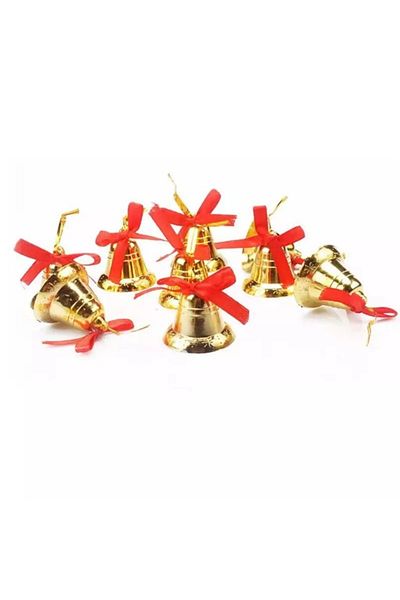 Happyland New Year's Red 9-Piece Bell Ornament - 3 Cm Gold Colored Pine Tree Ornament with String