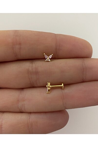 Arescollection Cerrahi Çelik Arkası Düz Labret Kelebek Tragus Helix Lobe Conch Uyumlu Piercing Küpe