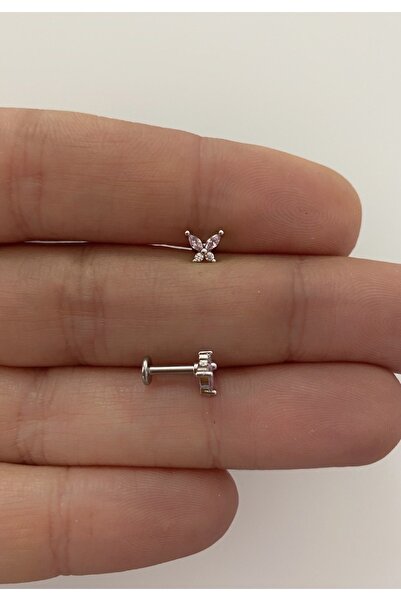 Arescollection Cerrahi Çelik Arkası Düz Labret Kelebek Tragus Helix Lobe Conch Uyumlu Piercing Küpe