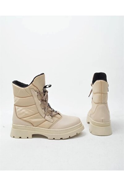 Anıl Ayakkabı Ensa Kadın Nut Rengi Nude Bağcıklı Fermuarlı Paraşüt Kumaş Kar Botu