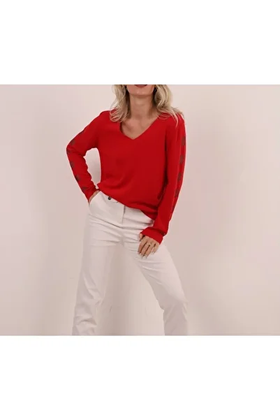 Butik Şans Sleeve Detailed V-Neck Knitwear Blouse Sweater
