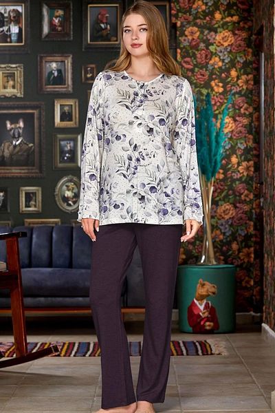 Cossy By Aqua 23139 Patterned Long Sleeve Pajama Set (wide size range)