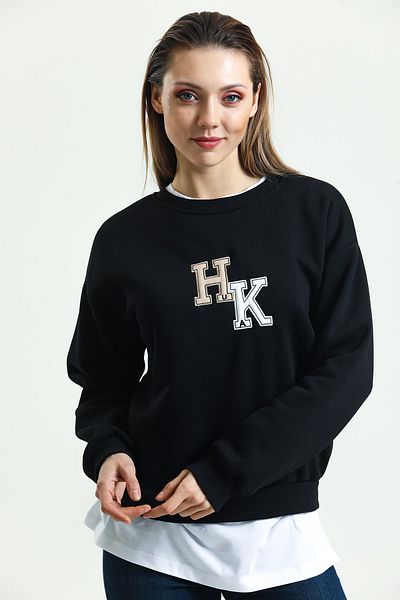 Hukateks 3 Thread 100% Cotton Ribbed Inside and Embroidery Detailed Sweatshirt