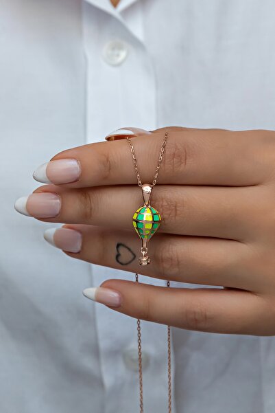 Nereze 925 Ayar Gümüş 3 Boyutlu Yeşil Mineli Sepet Detay Balon Kolye