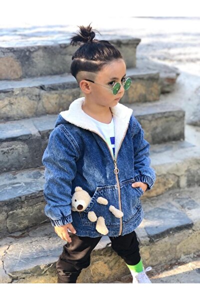 Pink Hippo Kids Unisex Kulak Kapüşonlu, Içi Welsoft Kaplamalı, Cepte Ayıcık Detaylı, Fermuarlı Çocuk Kot Mont