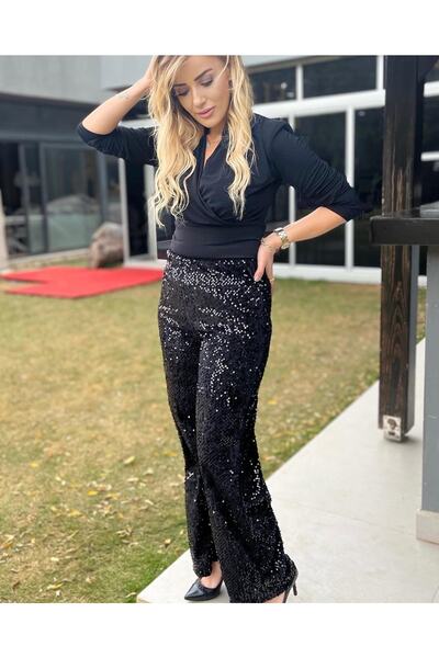 GCSISTERS BUTİK Siyah Payetli Pantolon