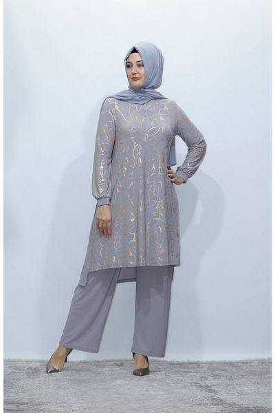 Zey&Ka Butik Chain Pattern Tunic Trousers Double Set