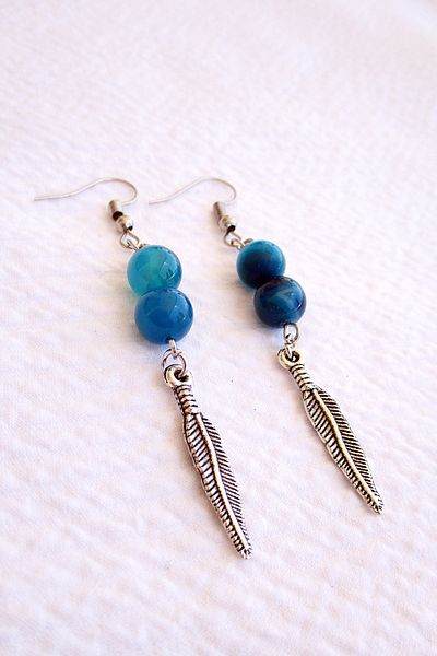 Kusakli Dangle Blue Agate Natural Stone Earrings