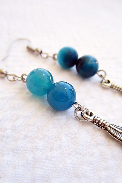 Kusakli Dangle Blue Agate Natural Stone Earrings