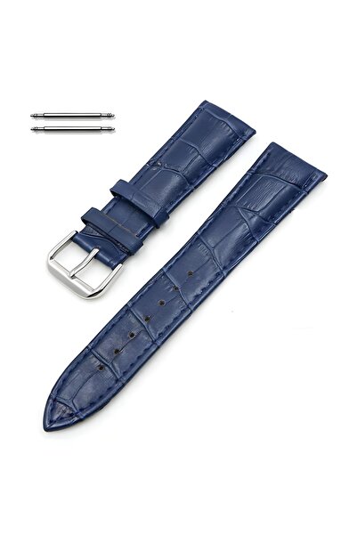 onlinekordon 20mm Lacivert Krokodil Desenli Hakiki Deri Saat Kordonu Kayışı