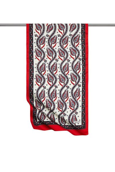 Bursa İpek Black Red Row Tulip Pattern Narrow Silky Scarf