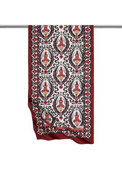 Bursa İpek Black Claret Red Carnation Pattern Narrow Silky Scarf