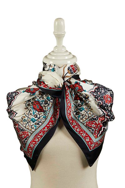 Bursa İpek Red Black Candlestick Pattern Large Silky Scarf