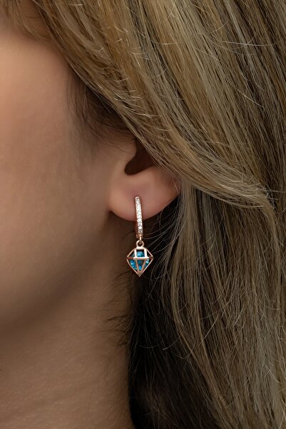 Nereze 925 Ayar Gümüş Aquamarin Taşlı Kafes Model Küpe