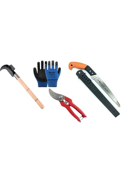 ozaslan Garden Tool Set Vineyard Pruning Shears Saw Axed Branch Cutting Stall Glove Pruning Set 4 Pieces