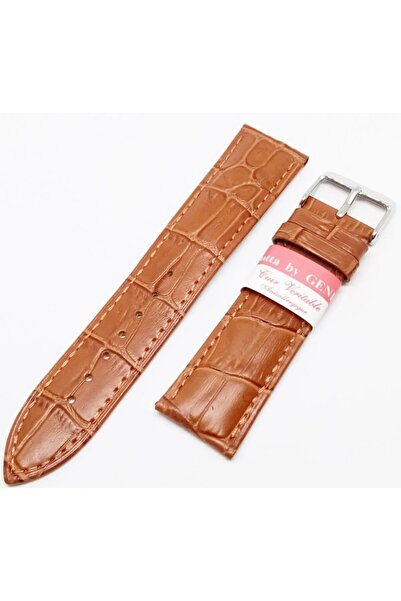onlinekordon 24mm Taba Krokodil Desenli Deri Saat Kordonu Kayışı