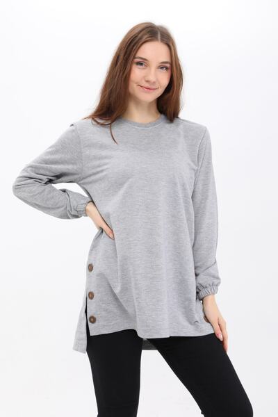 Birol Triko سترة نسائية رمادية اللون بأزرار