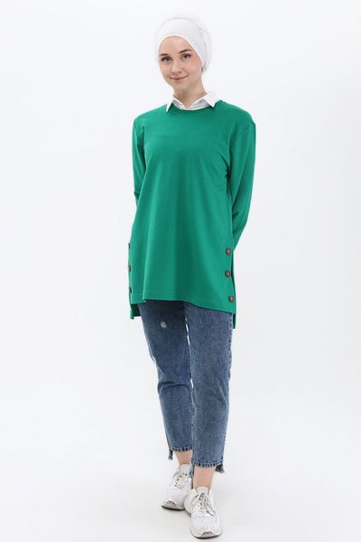 Birol Triko Women's Benetton Green Buttoned Tunic