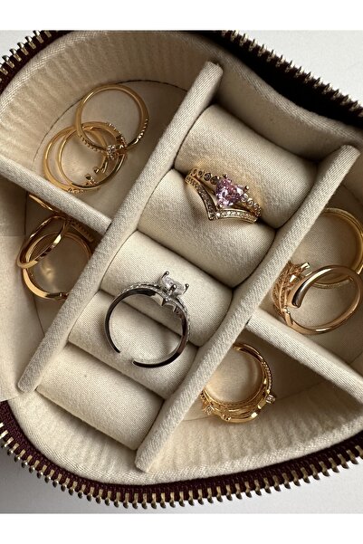 ringbox Gold Pembe Taşlı Taç Model Kalp Yüzük