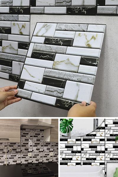TechnoSmart 1pc 30cmx30cm 3d Self Adhesive Wallpaper Covering Waterproof Kitchen Bathroom
