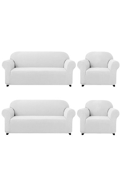 elgeyar Țesătură lycra cu model de răchită - Set de canapele și canapele flexibile (3+3+1+1)