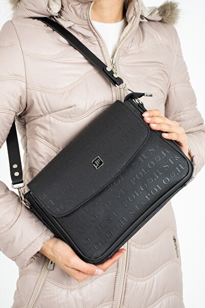 Paul Brand Black Large Size Embossed Print 6 Compartment Women's Cross Should...