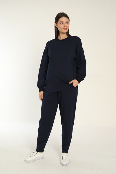 Miss Dünya Lissa Navy Blue Loose Cut Maternity and Maternity Tracksuit Set