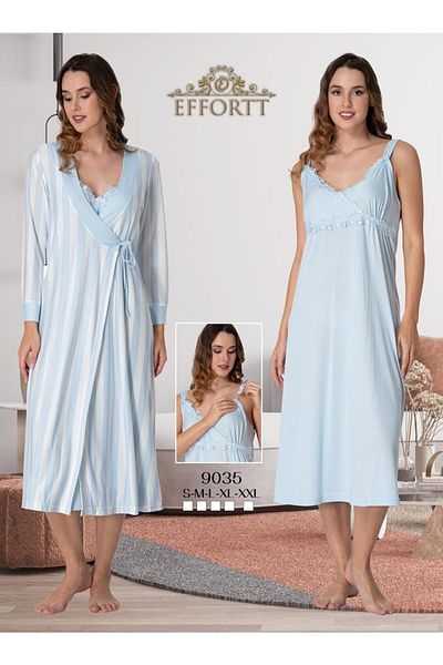 Effortt Maternity Set with Strappy Stripe Detail and Dressing Gown Nightgown