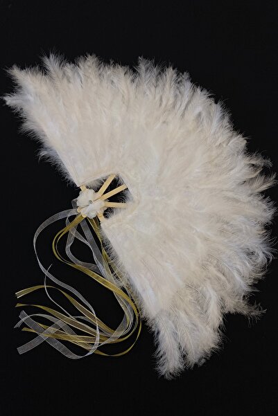 ZEYMERADE Beyaz Gelin Yelpazesi, Ahşap Tüylü Kına Yelpazesi, Nedime Sünnet Yelpaze, Büyük Boy Yelpaze 60*35