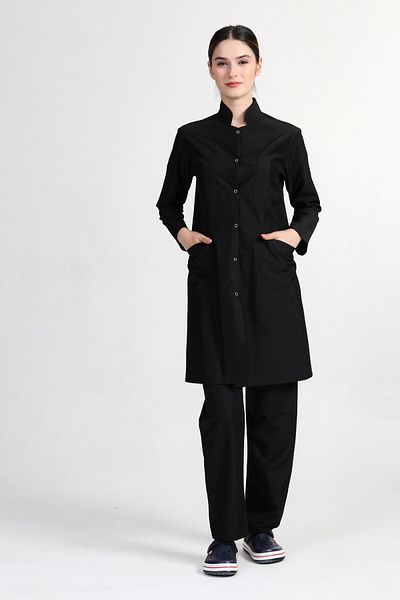 BAŞAK Γυναικεία μαύρη ποδιά Hijab Judge Collar Doctor Nurse Jersey κοστούμι (ύφασμα αλπακά)