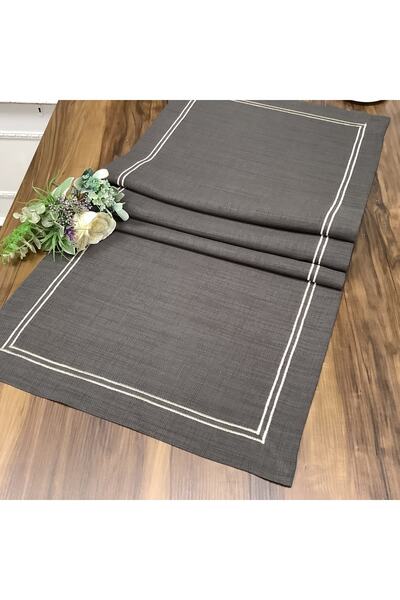 OYA home لون رمادي غامق وأبيض مكسور بخياطة مزدوجة - 45*150 سم