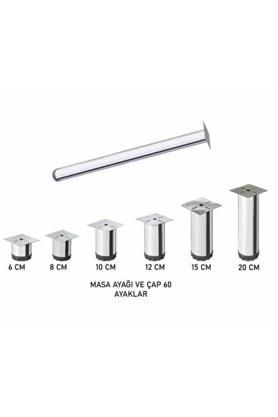 ARON ( 4 Adet ) 6cm Ayarlanabilir Çap Ø60 Melon Ayak Krom Mobilya Baza Koltuk Ünite Banyo Mutfak Dolap