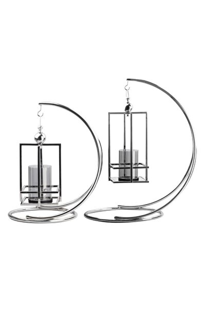 Sembol Lunette Gümüş 2'li Mumluk Seti 42x60x70cm