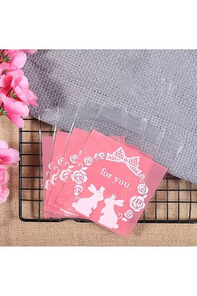 OzanTuhafiye 10X10 cm Transparent Patterned Taped Bag - 95 Pieces Opp