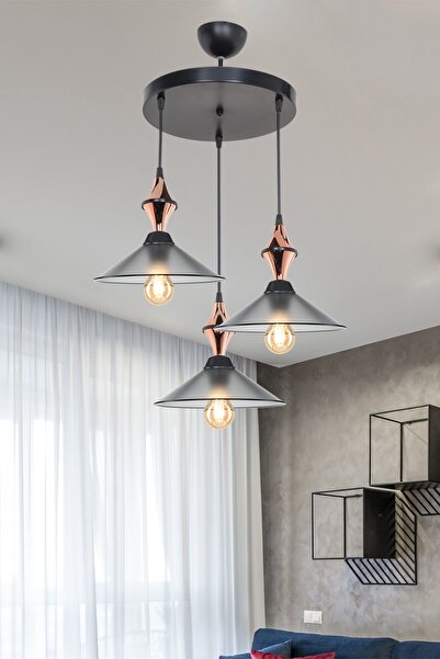 manogrup avize aydınlatma Axes Siyah Tepsili Karo Siyah Bakır 3lü Füme Maya