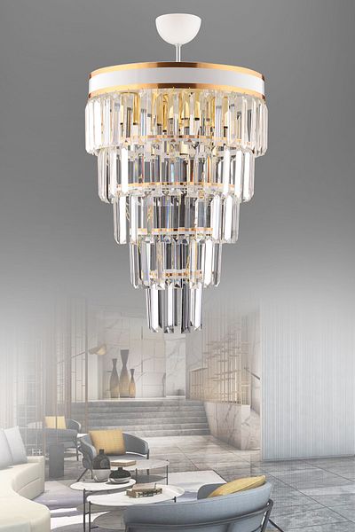 KUZEY AYDINLATMA Çağla 6-Piece White Five-Layer Modern Crystal Chandelier