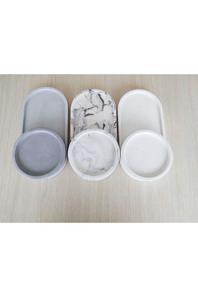 UMUT HOME Σετ παρουσίασης Mega Size 6 τεμαχίων από σκυρόδεμα οβάλ και στρογγυλό, διακοσμητικό μπολ, πιατέλα κοσμημάτων, γλάστρα