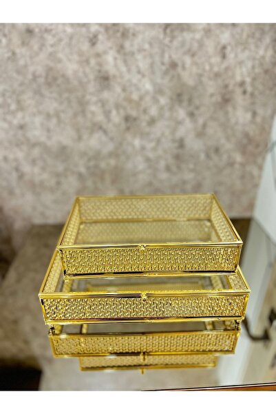 PONCİKPAZAR Şeritli Kutu*gold*1 Adet *24 X 14*cm