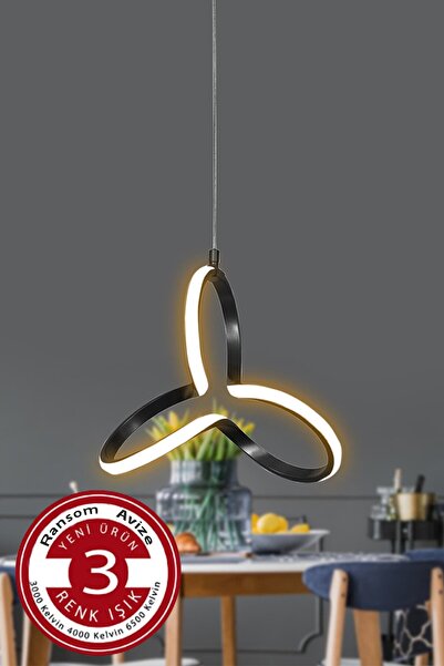 RANSOM 3 Renk Yonca Modern Siyah Kasa Led Avize Yonca 3 Renkli Ledli Avize