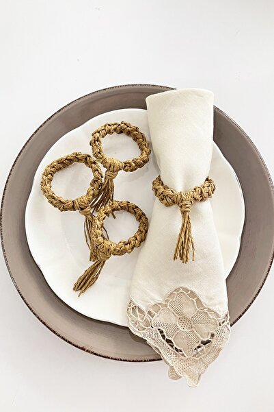 Meran Kağıt Ip Püskül Detaylı Peçete Halkası Peçete Yüzüğü 4'lü