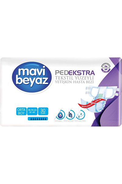 Mavi beyaz Pad Extra Textile Surface Adult Waistband Patient Diapers Medium Medium 60 Pieces